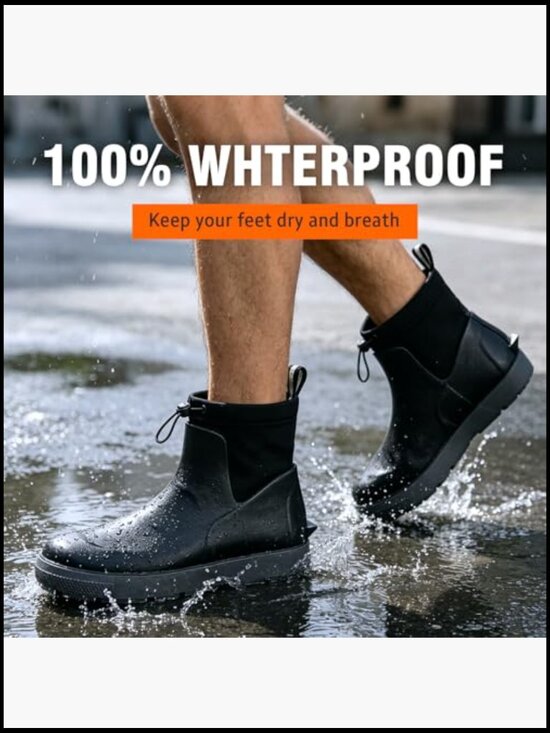 Men\'s Waterproof Rain Boots Ankle Deck Shoes Non-Slip Rubber Fishing Work